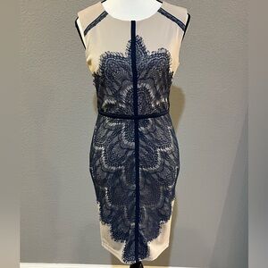 London Dress Co. Elegant Navy Lace Overlay Dress
